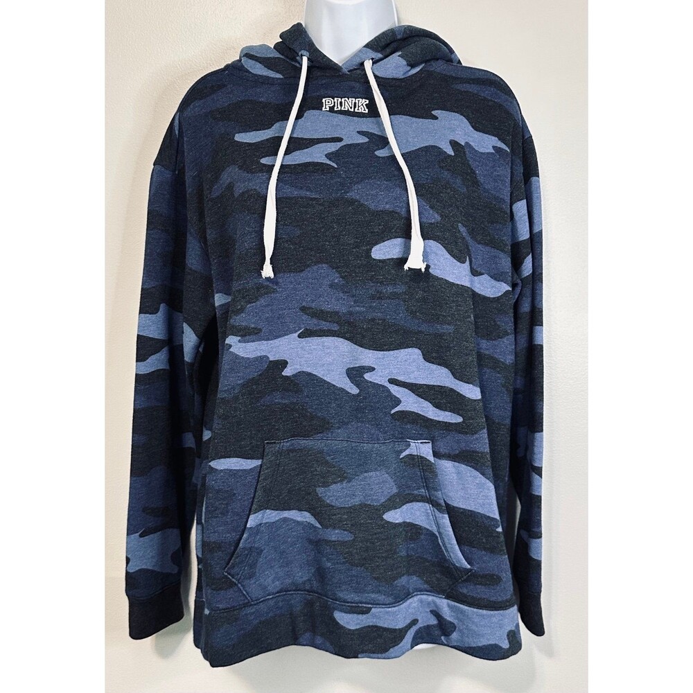 VS PINK Blue Camo Sherpa-Lined Pullover Hoodie Small